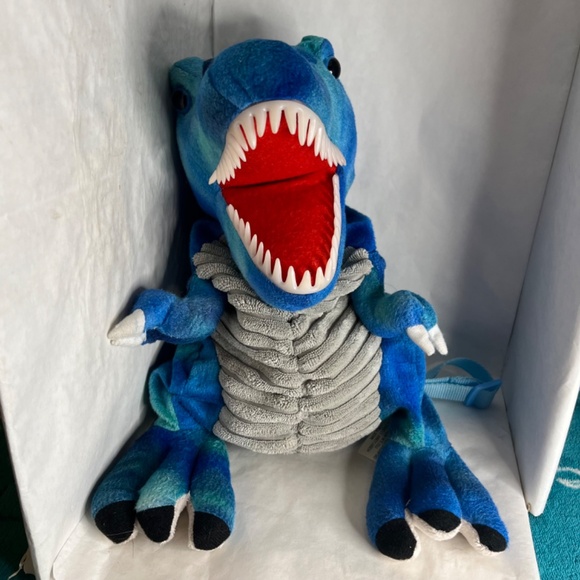 Dinosaur T-Rex Backpack Adjustable Straps Zip Close Hobby Lobby Blue Fleece - Picture 2 of 8